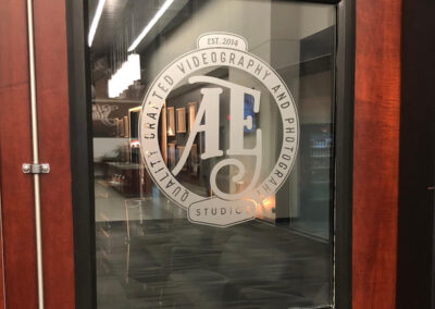 etched vinyl window decal for AE Studio